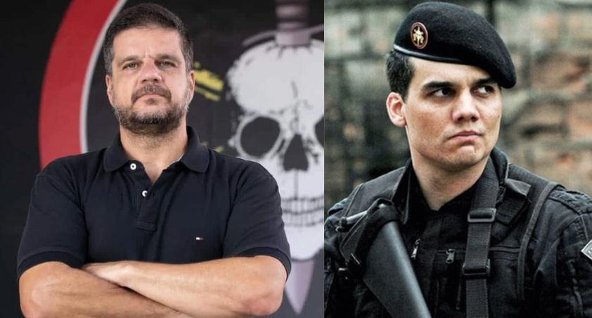 Rodrigo Pimentel (E) foi a inspiração para o personagem famoso interpretado por Wagner Moura (D). Crédito Divulgação.