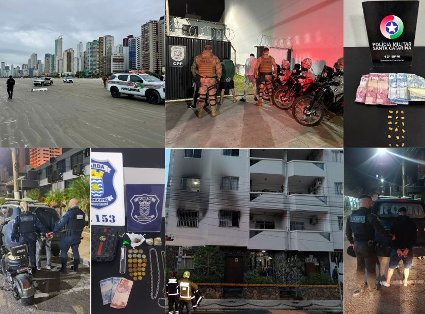 Prisões, incêndio, afogamento e apreensões no final de semana em Balneário Camboriú. (Fotos: 13BBM/12BPM/GMBC)