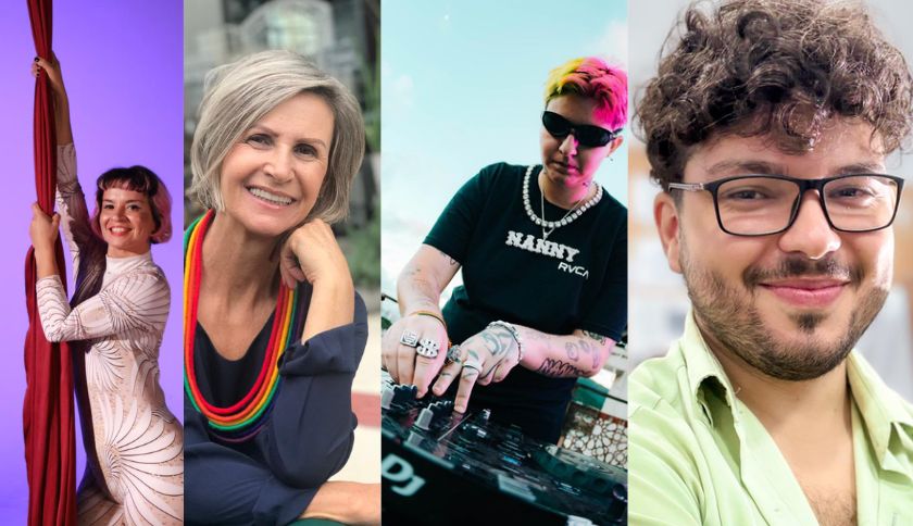 Alguns dos participantes do evento: a artista Jacque Babalu, a professora e política Marisa Zanoni, a DJ Nanny e o gestor do projeto Suas Cores (grupo de apoio à comunidade LGBTQIA+ da prefeitura de Balneário), Abner dos Santos. (Fotos Divulgação)