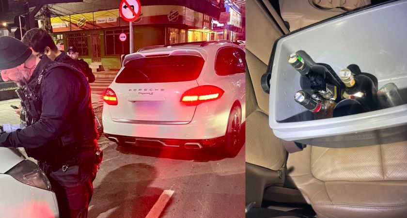 BC Trânsito e GM encontraram bebidas dentro da Porsche. Homem foi preso (Crédito BC Trânsito/GMBC)
