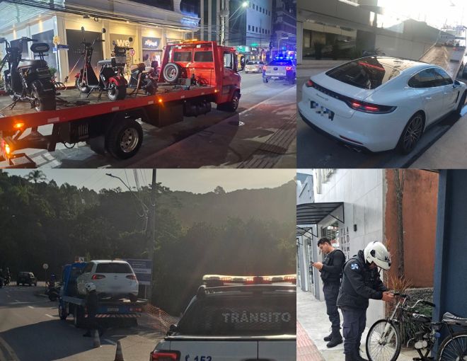 Apreensões de scooters, carros e bike elétrica ‘artesanal’ no final de semana em Balneário Camboriú. (Fotos BC Trânsito)