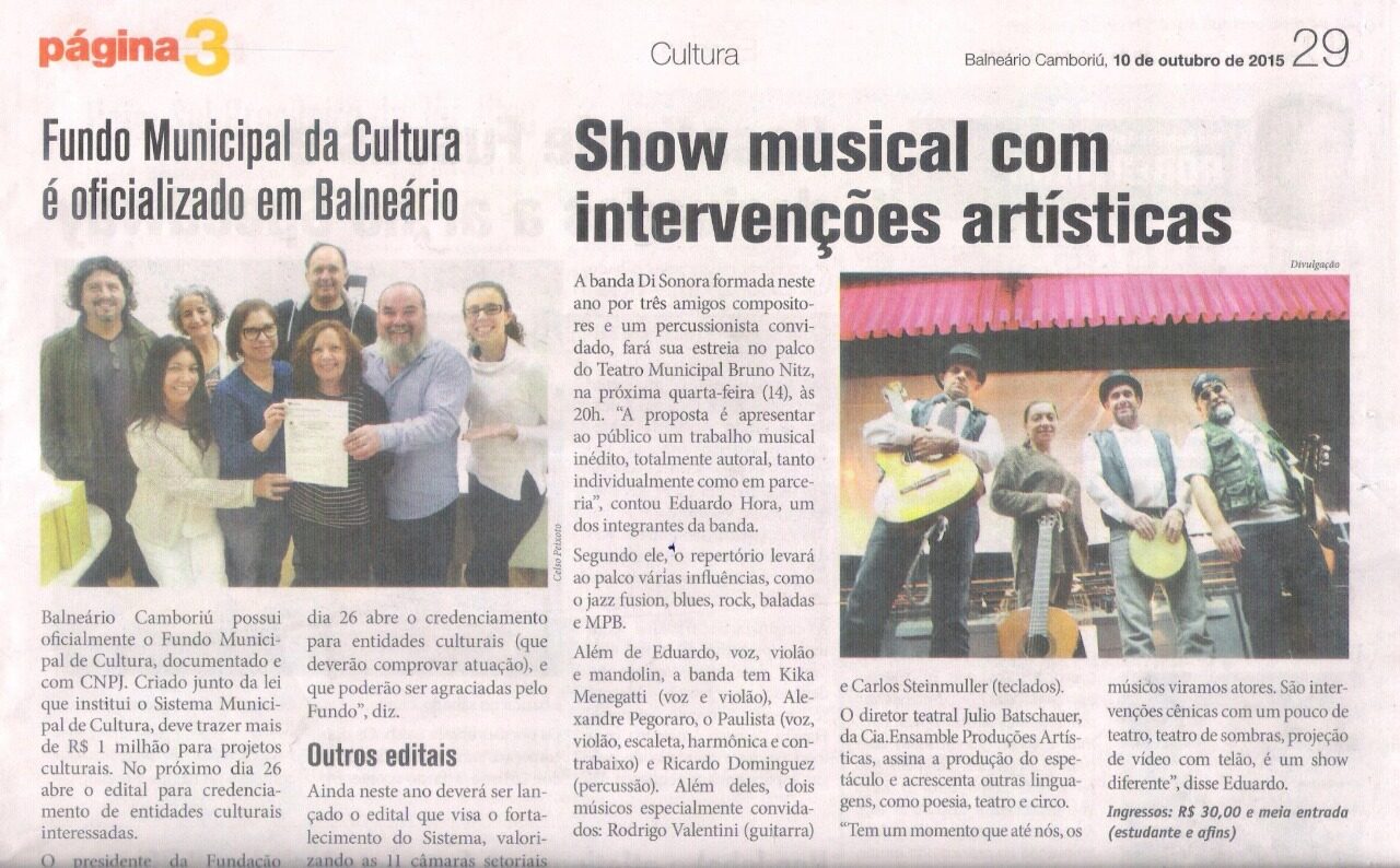 Divulgação da Banda Di Sonora - matéria no PG3.