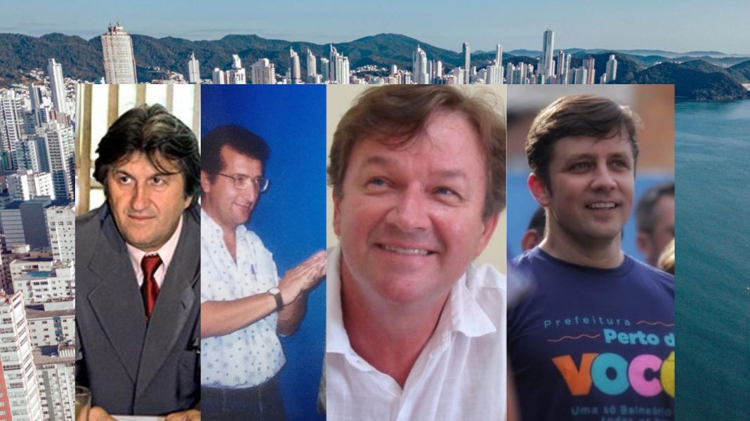 Leonel Pavan, Luis Castro, Rubens Spernau e Fabrício Oliveira enquanto eram prefeitos em Balneário Camboriú (Divulgação)
