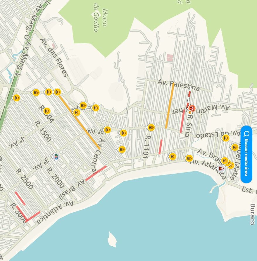 Mapa do Waze com alguns dos alertas falsos (Reprodução)