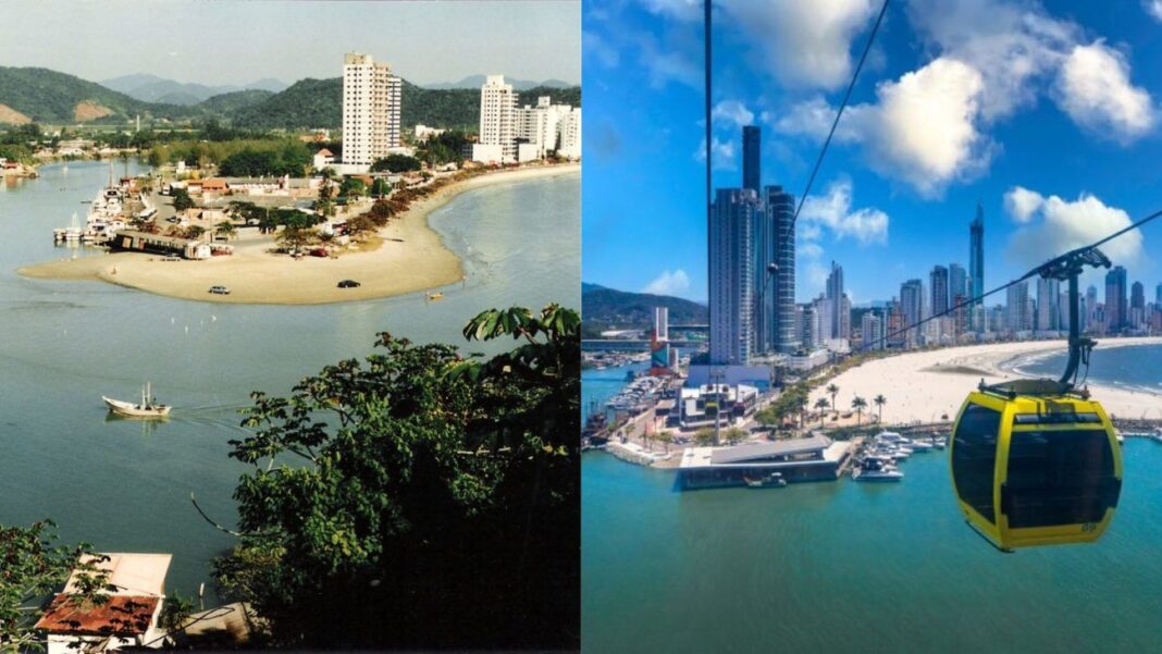 Projetos sobre memória e história de Balneário Camboriú poderão ser executados através de verba pública. Fotos ilustrativas da Barra Sul ‘ontem e hoje’ - Crédito: Arquivo Histórico/PMBC