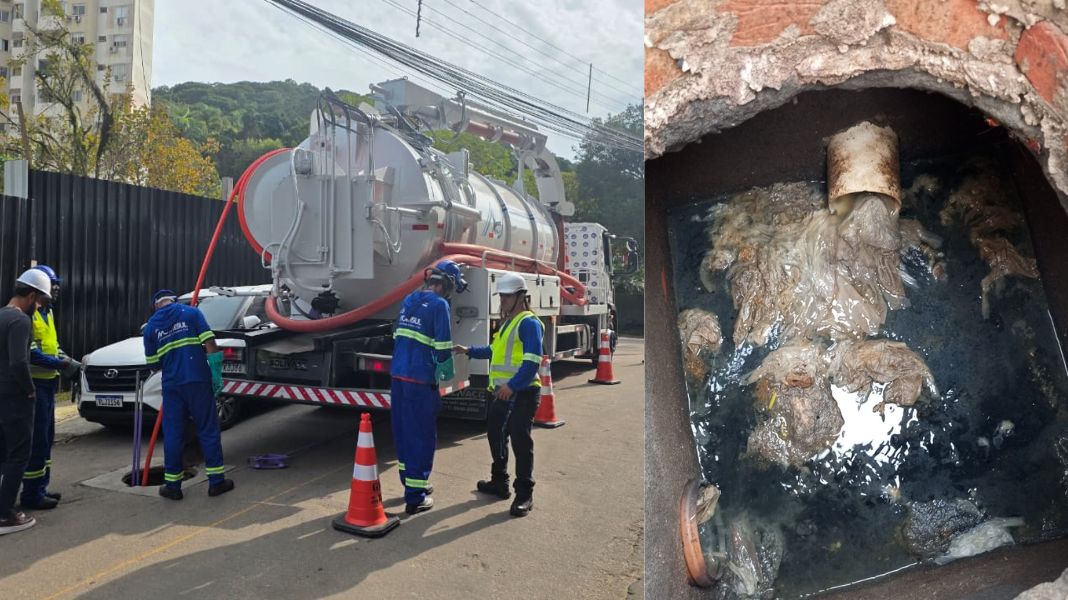 Emasa inicia inspeção da rede de esgoto no Bairro Pioneiros: além de ligação clandestina, as equipes encontraram uma grande quantidade de lenços umedecidos dentro da rede de esgoto. (Fotos PMBC.)