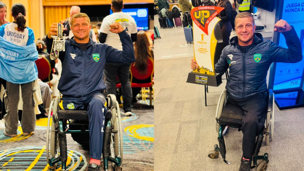 Ezequiel com sua medalha de vice-campeão (E) e com o troféu do Brasil (D). (Crédito Arquivo pessoal)