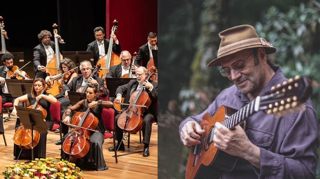 Orquestra Brasileira (E) abre programação no sábado e Almir Sater (D) se apresenta no Festival de Itajaí no domingo. (Crédito Divulgação)