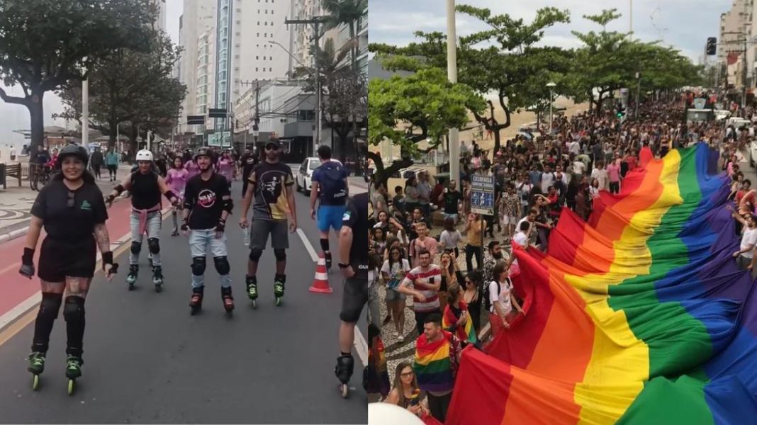Patinadores na beiramar de manhã e Parada da Diversidade à tarde (Divulgação)