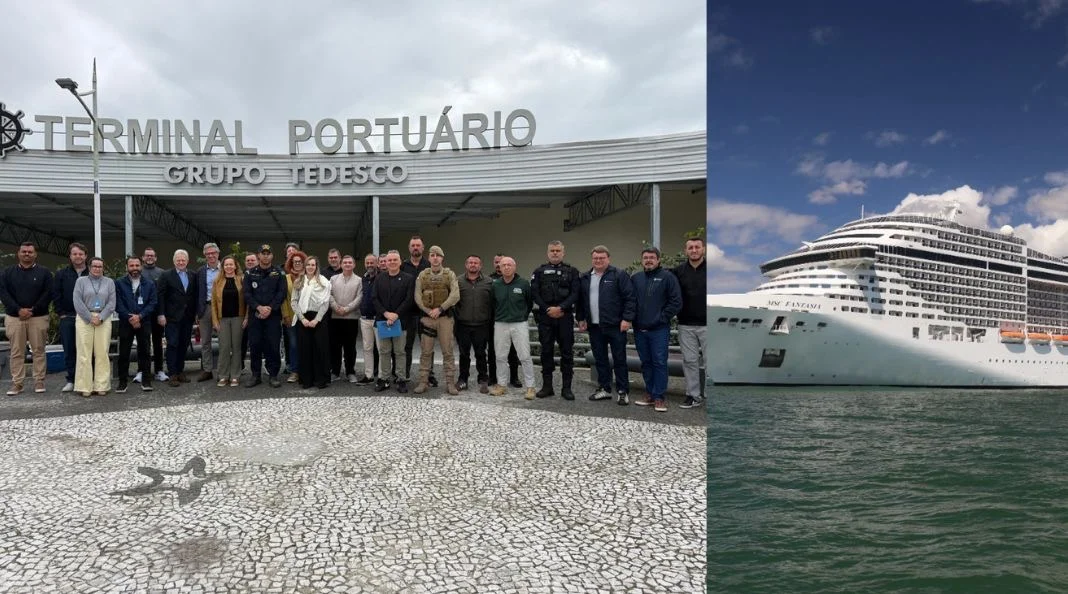 Reunião de pré-temporada no Atracadouro Barra Sul, reuniu representantes da Secretaria de Turismo, Cruise Lines International Association (CLIA) Brasil, forças de segurança, órgãos públicos e demais instituições. (Fotos PMBC)