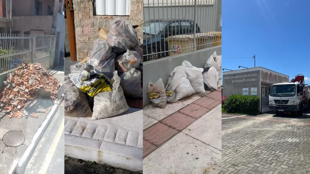 Materiais deixados nas ruas fora dos dias de coleta podem ser arrastados até bocas de lobo, rios e ribeirões. BC possui PEVs e Ecopontos para descarte. (Crédito PMBC.)
