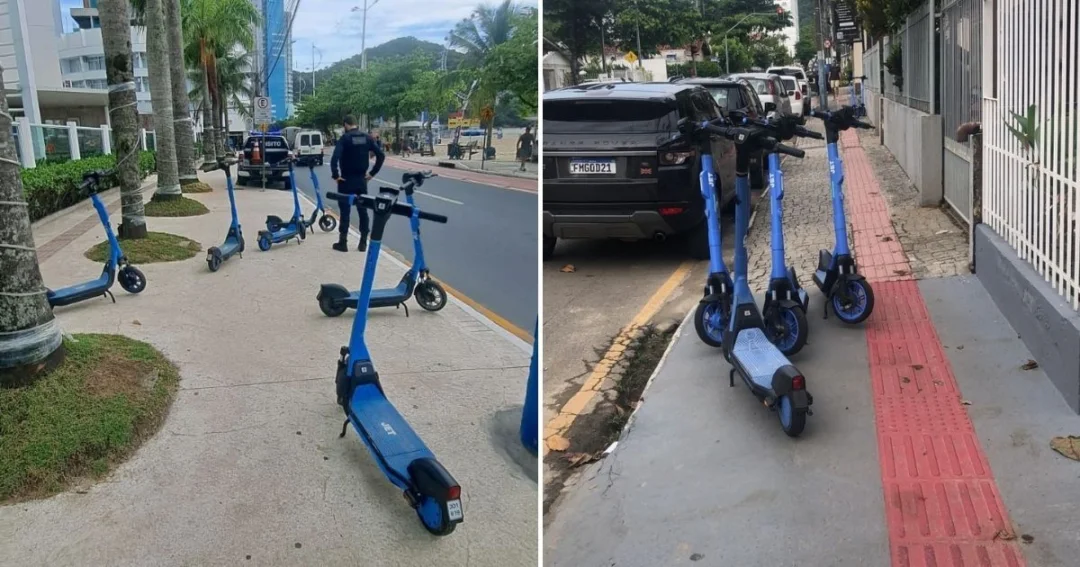 JET foi alvo de inúmeras denúncias por patinetes em cima de calçadas. (Crédito ArquivoJP3/BC Trânsito.)