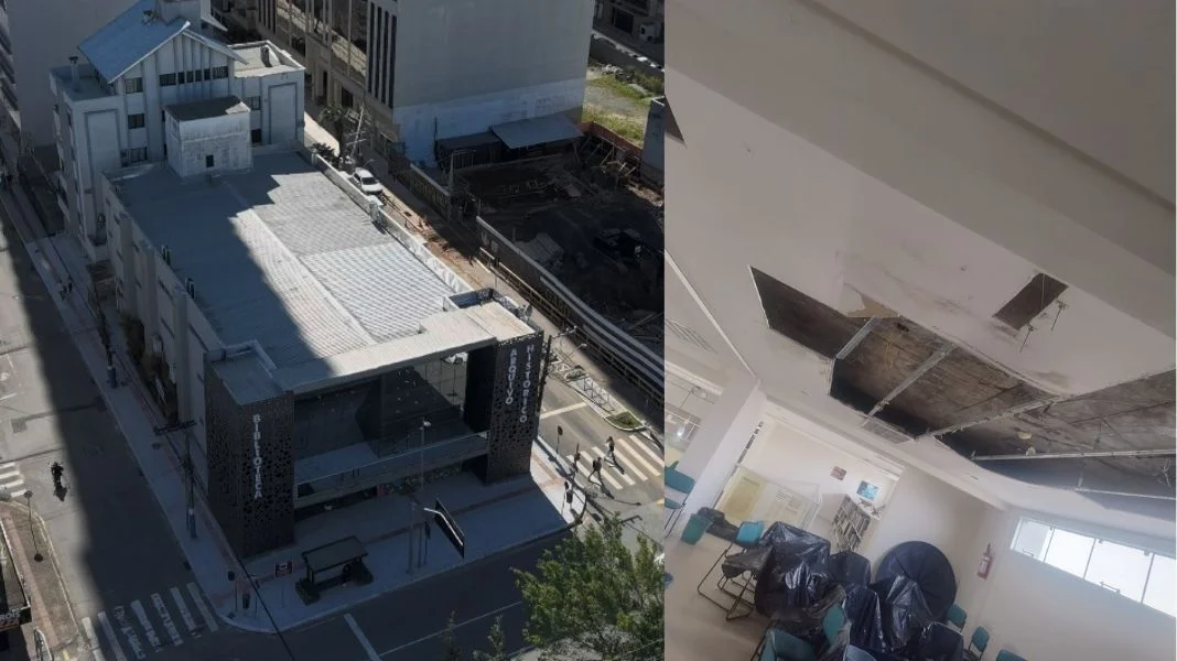 Telhado do prédio foi reformado: situação por conta de infiltração era bastante delicada. (Fotos PMBC/Leitor-Arquivo JP3)