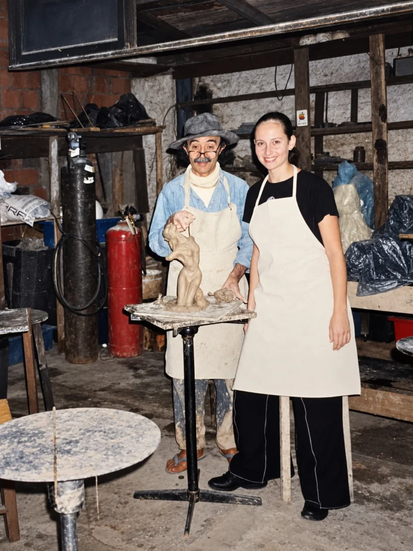 Além do curso de escultura em 1999 (foto), Faby dividiu o palco com o bailarino Dantas (Arquivo Pessoal)