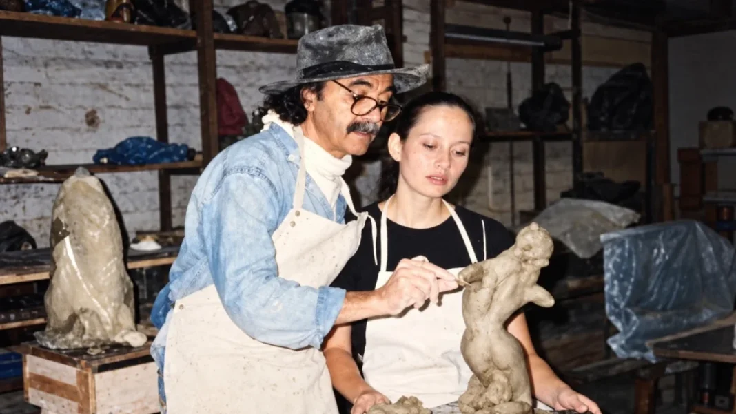 Faby Moser em 1999 em curso de escultura com o artista Dantas (Arquivo Pessoal)